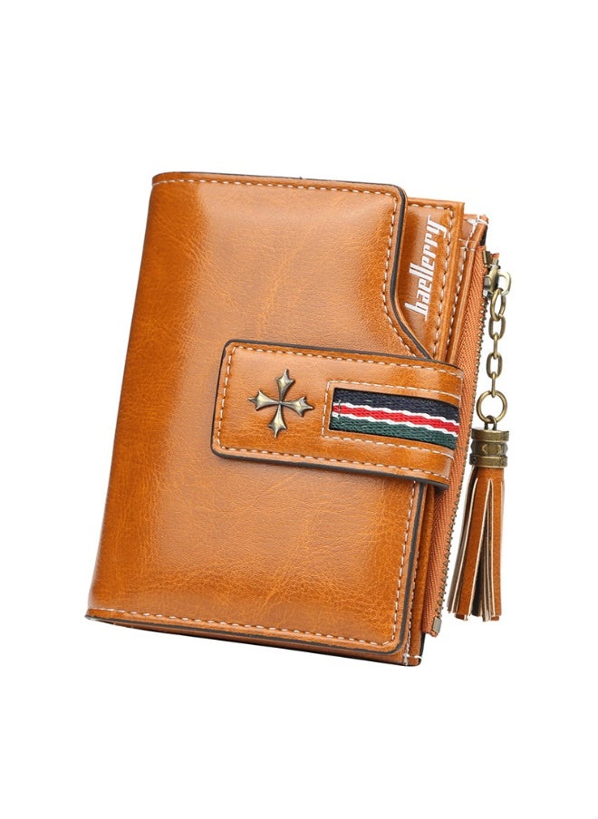 Fashion Women's Wallet Short Korean Oil Wax Leather Fringe Small Purse with Zipper Purse