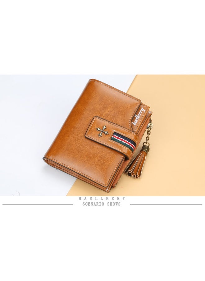 Fashion Women's Wallet Short Korean Oil Wax Leather Fringe Small Purse with Zipper Purse