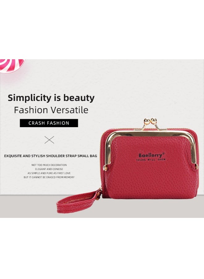 Women's Short Purse Korean Lychee Print Zipper Organ Card Bag Mini Bag for Women