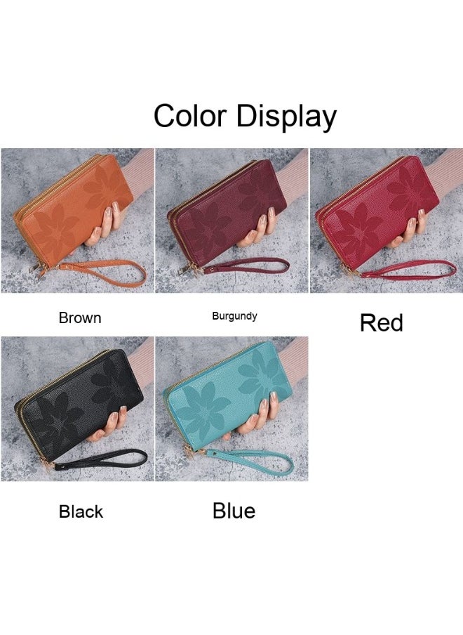 Ladies Purse Wallet PU Leather Long Women Wallet Card Holder Organiser Wallet Wristlet Clutch Wallet with Zipper Pocket Coin Purse Phone Wallet with Pendant