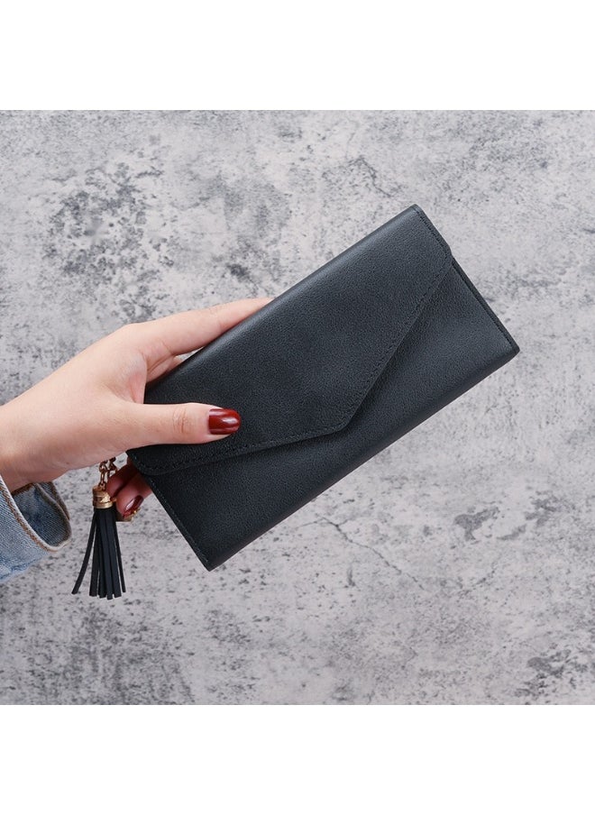 Ladies Purse Wallet PU Leather Long Women Wallet Card Holder Organiser Wallet Wristlet Clutch Wallet with Zipper Pocket Coin Purse Phone Wallet with Tassel and Pendant