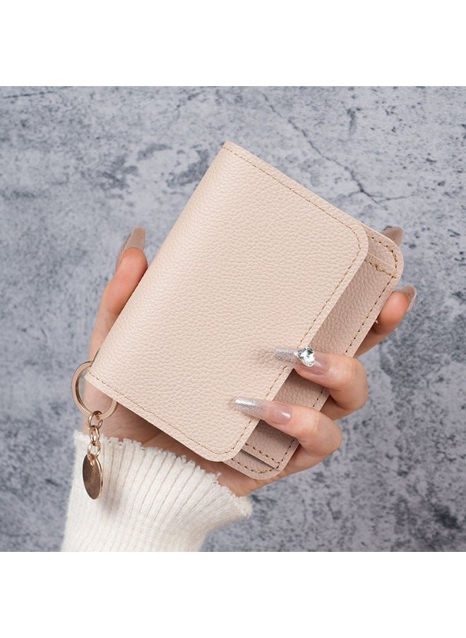 Thin Card Bag Short Cute Small Women's Purse Simple Light Luxury Leather Document Storage Bag with Pendant