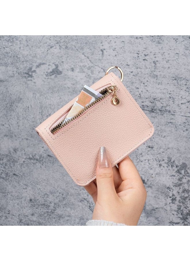 Thin Card Bag Short Cute Small Women's Purse Simple Light Luxury Leather Document Storage Bag with Pendant