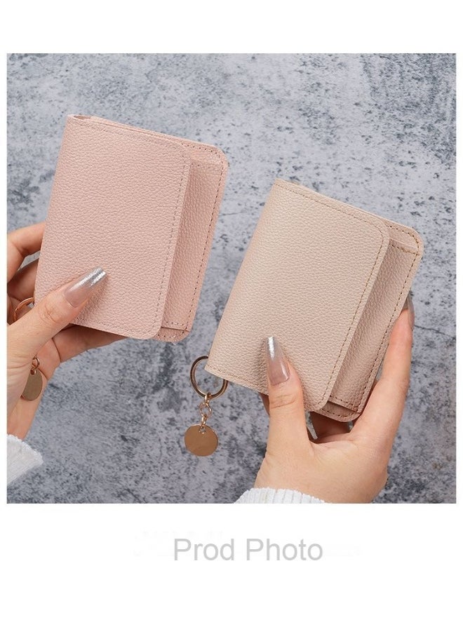 Thin Card Bag Short Cute Small Women's Purse Simple Light Luxury Leather Document Storage Bag with Pendant