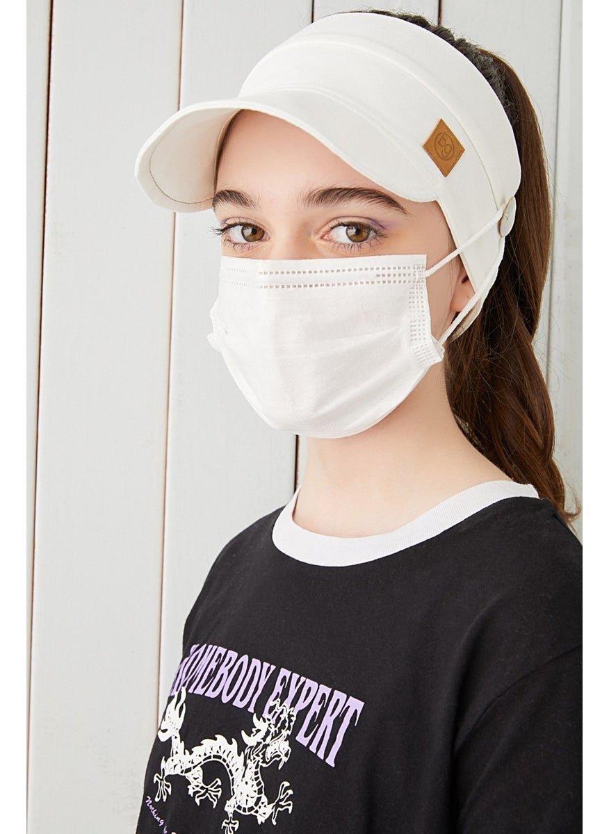 White Kids Teenager Mask Wearable Tennis Summer Sports Hat with Vizier Soft Cotton Combed Cotton