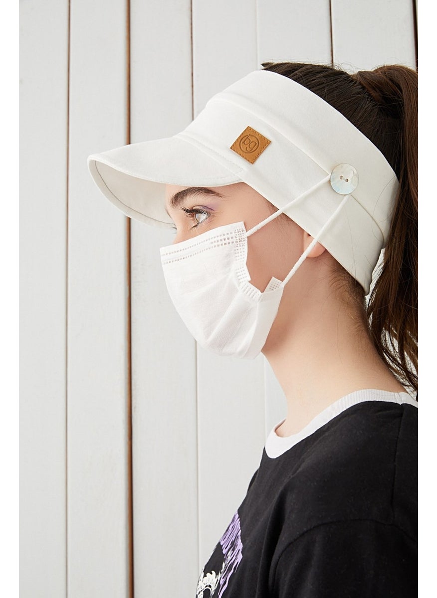 White Kids Teenager Mask Wearable Tennis Summer Sports Hat with Vizier Soft Cotton Combed Cotton