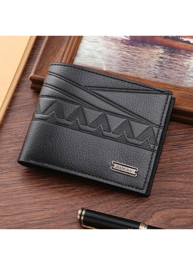 Men's Short Wallet Money Clip Fashion Embossed Horizontal Soft Leather Clip Large Capacity Multi-card Holder