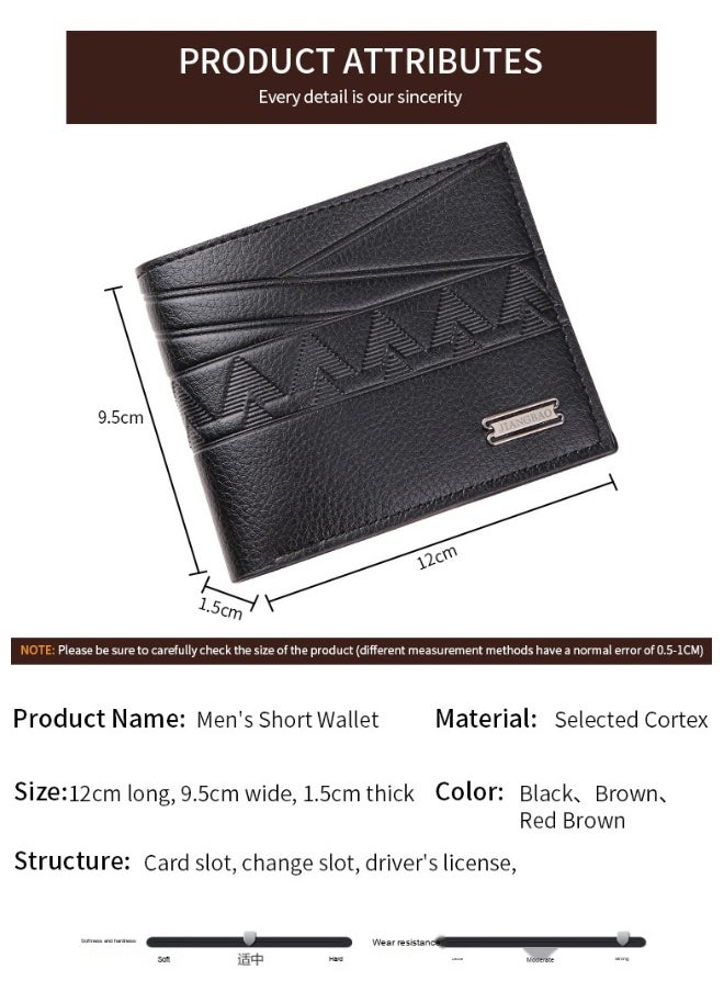 Men's Short Wallet Money Clip Fashion Embossed Horizontal Soft Leather Clip Large Capacity Multi-card Holder