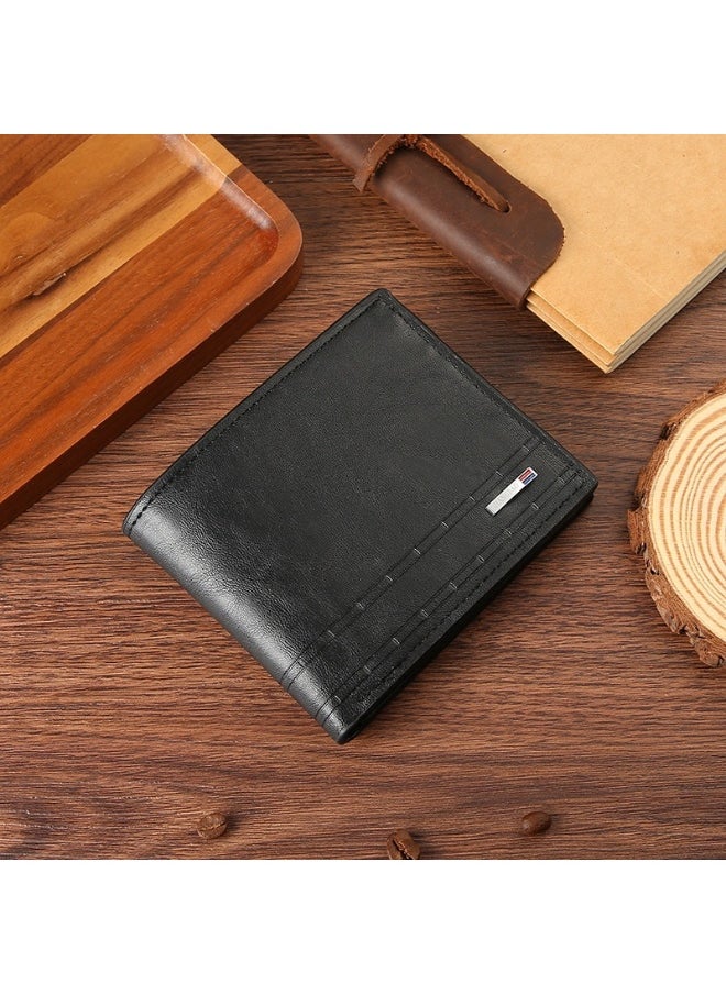 Men's Short Wallet European and American Fashion Retro Multifunctional Wallet Zipper Buckle Card Holder