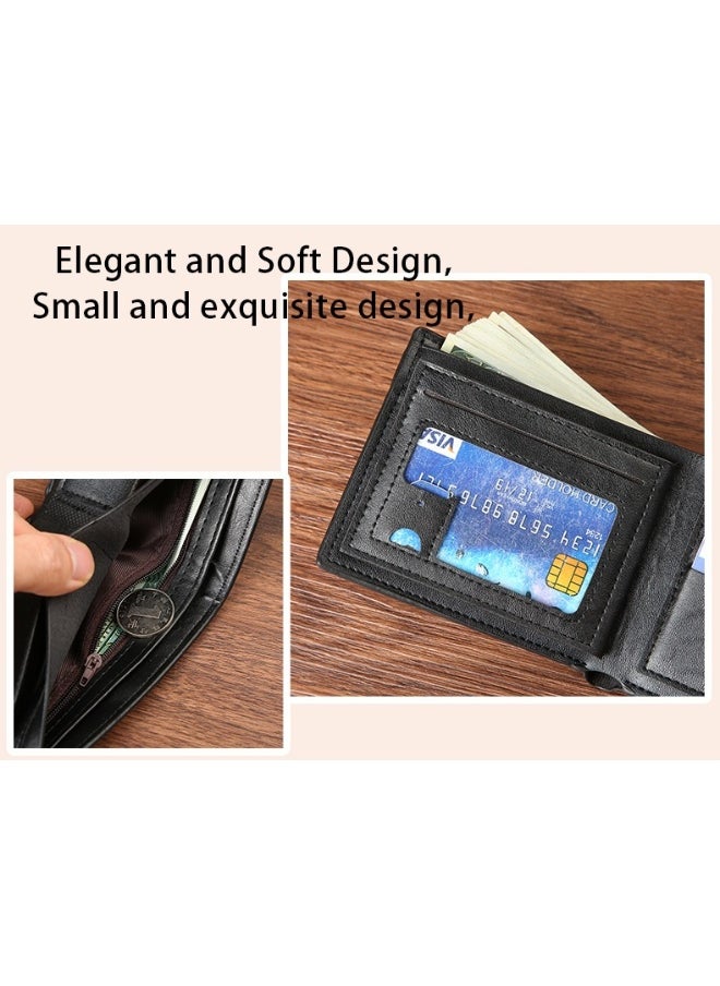 Men's Short Wallet European and American Fashion Retro Multifunctional Wallet Zipper Buckle Card Holder