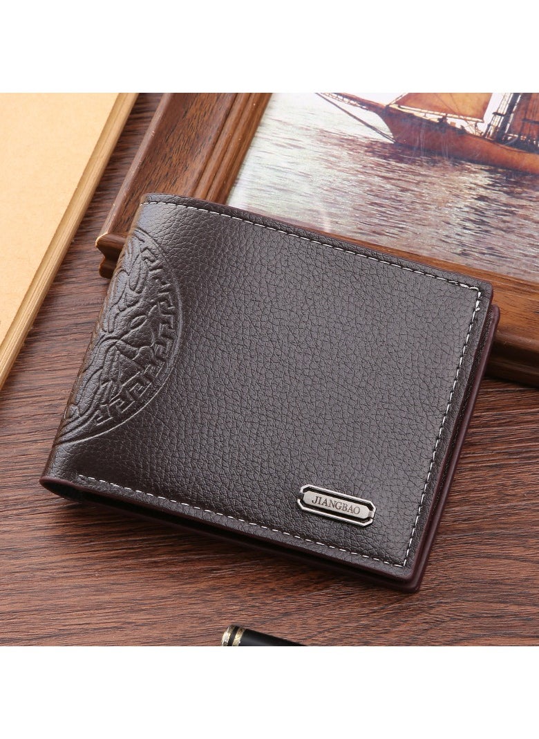 Men's Short Wallet European and American Fashion Retro Multifunctional Wallet Zipper Buckle Card Holder