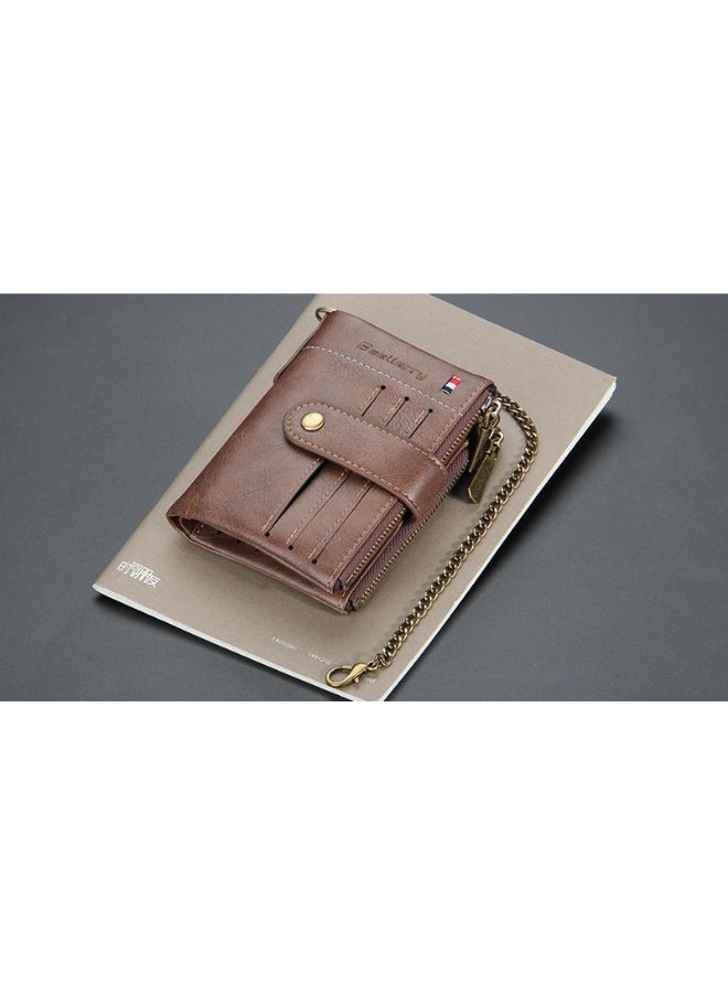 Men's Wallet Eu-America Double Zipper Buckle Coin Wallet Vertical Retro Zipper Wallet