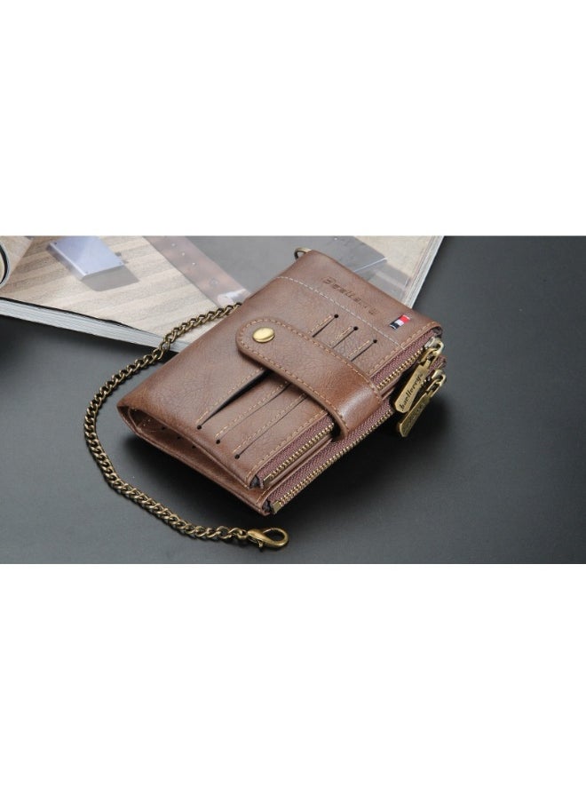 Men's Wallet Eu-America Double Zipper Buckle Coin Wallet Vertical Retro Zipper Wallet