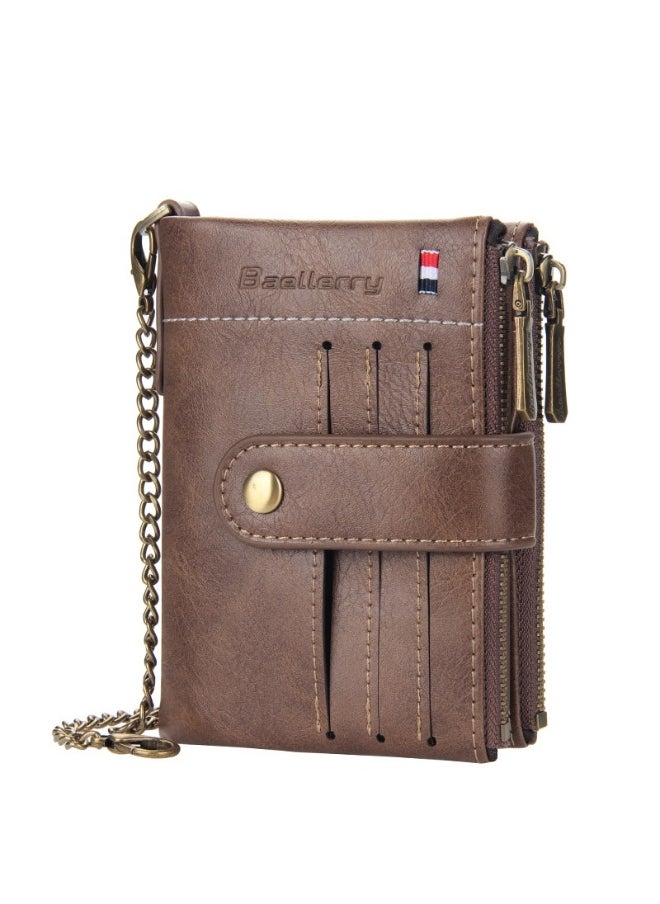 Men's Wallet Eu-America Double Zipper Buckle Coin Wallet Vertical Retro Zipper Wallet