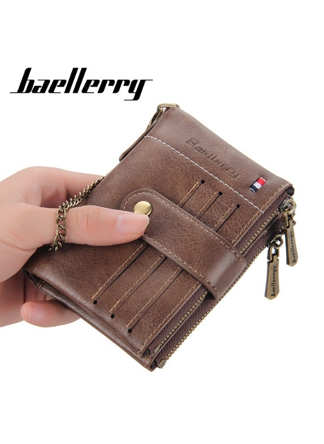 Men's Wallet Eu-America Double Zipper Buckle Coin Wallet Vertical Retro Zipper Wallet