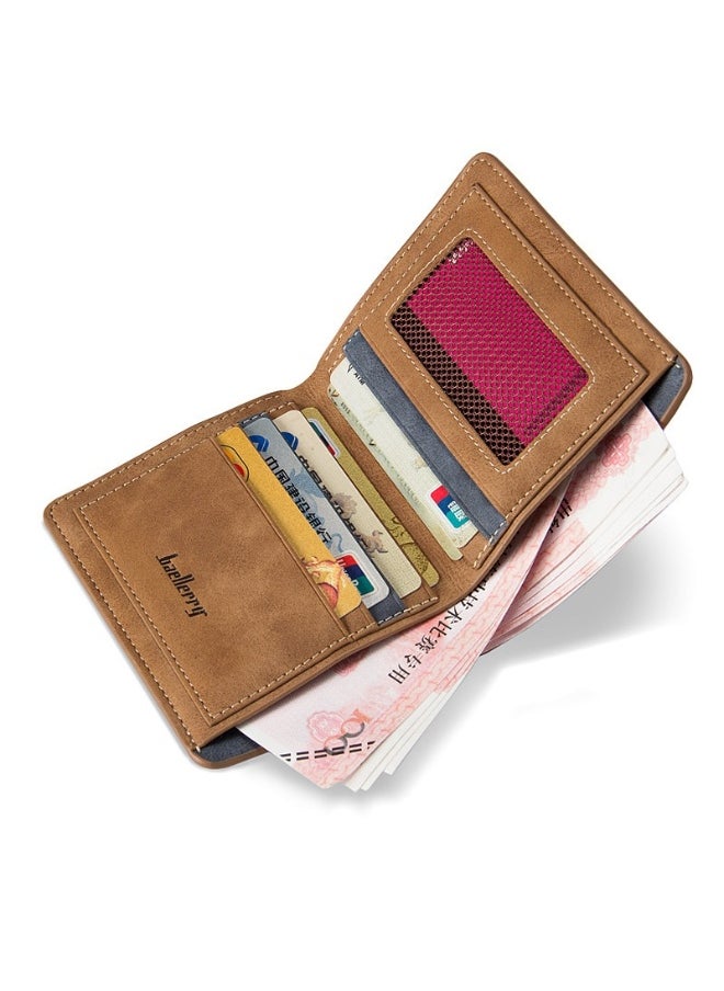 Men's Short Vintage Premium Matte Money Clip Two-fold Wallet Card Bag