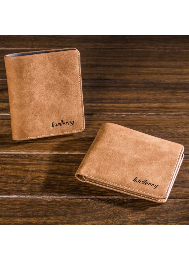 Men's Short Vintage Premium Matte Money Clip Two-fold Wallet Card Bag
