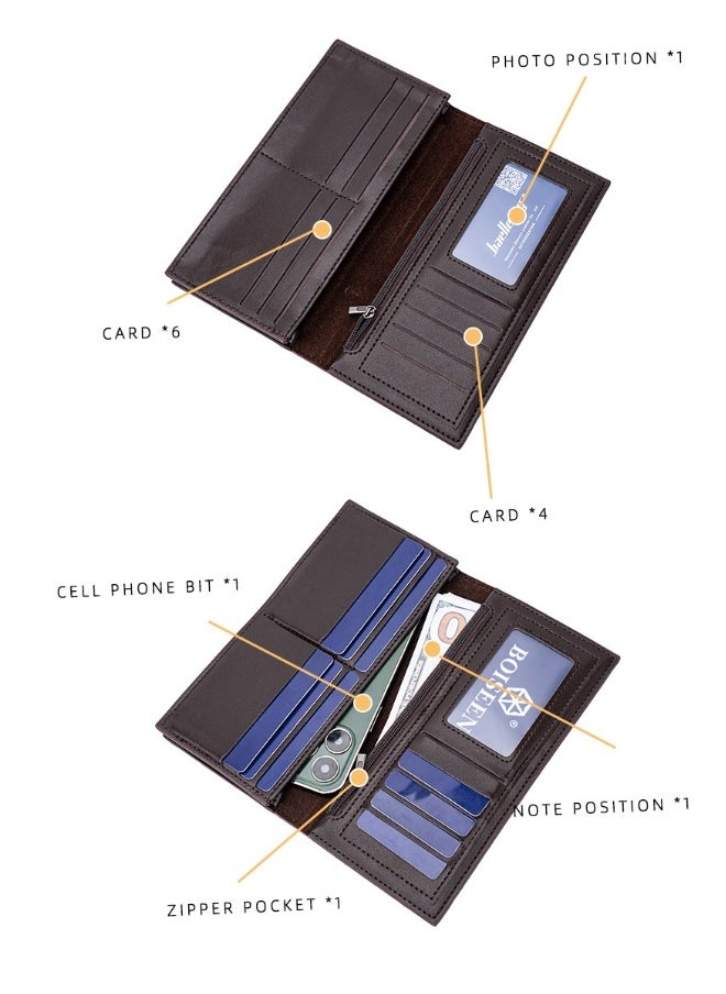 Men's Wallet Long Multi-slot Zipper Simple Money Clip Anti-theft Brush Holder Bag