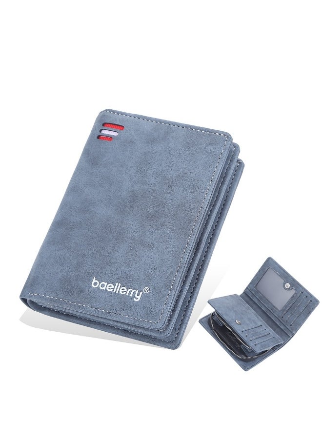 Men's Short Wallet Euro-American Multi-card Coin Wallet Zipper Strap Abrasive Leather Money Clip