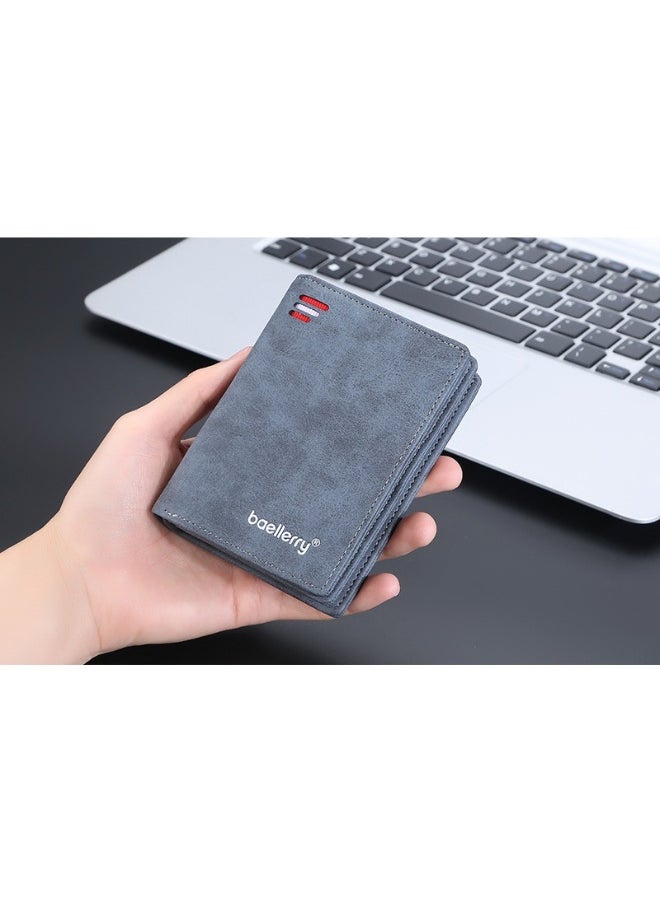 Men's Short Wallet Euro-American Multi-card Coin Wallet Zipper Strap Abrasive Leather Money Clip