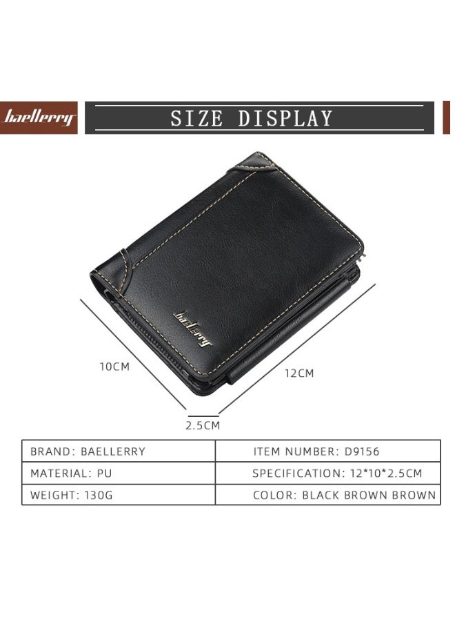 Men's Short Wallet Three-fold Vertical Money Clip Multi-card Business Card Bag