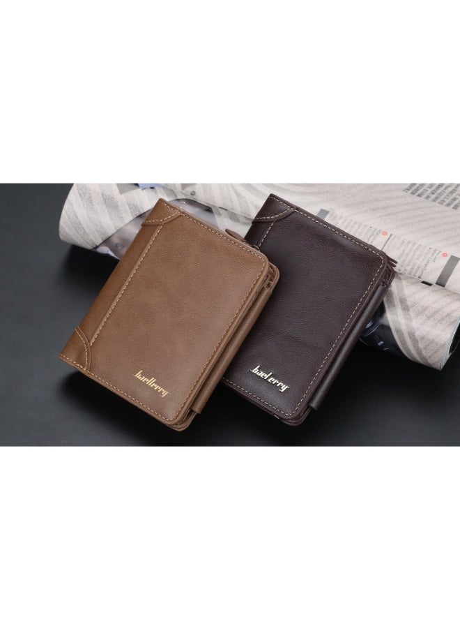 Men's Short Wallet Three-fold Vertical Money Clip Multi-card Business Card Bag