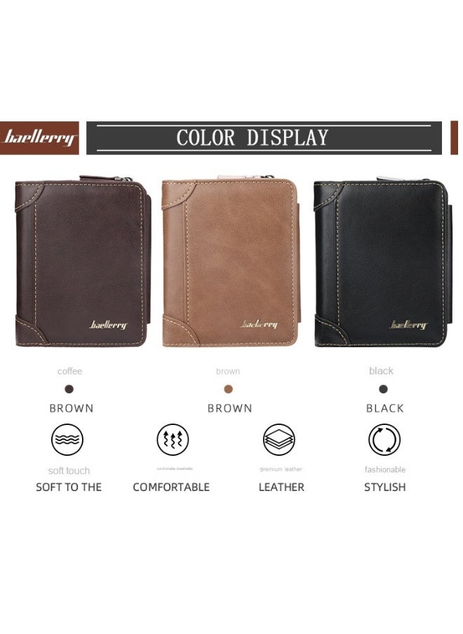 Men's Short Wallet Three-fold Vertical Money Clip Multi-card Business Card Bag