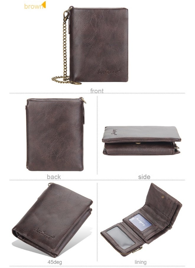 Men's Wallet Retro Chain Vertical Money Clip Large Capacity Multi-card Change Card Bag