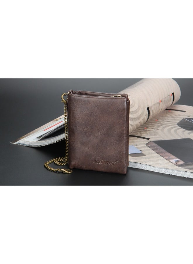 Men's Wallet Retro Chain Vertical Money Clip Large Capacity Multi-card Change Card Bag