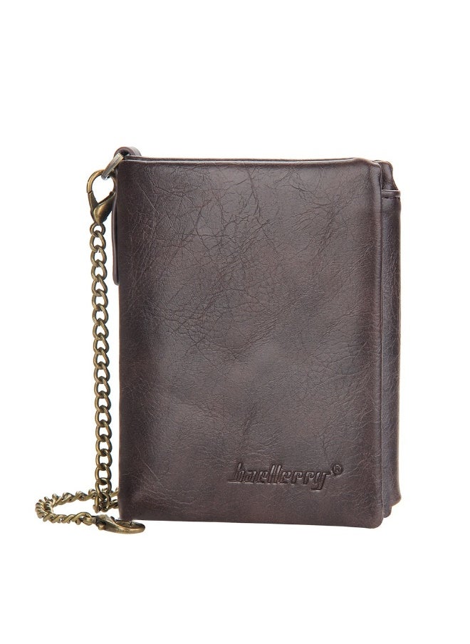 Men's Wallet Retro Chain Vertical Money Clip Large Capacity Multi-card Change Card Bag