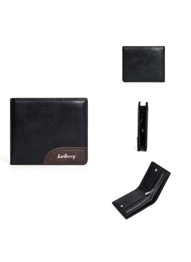 Men's Wallet Business Zipper Premium Sense Wallet Short Button Multi-card Coin Wallet