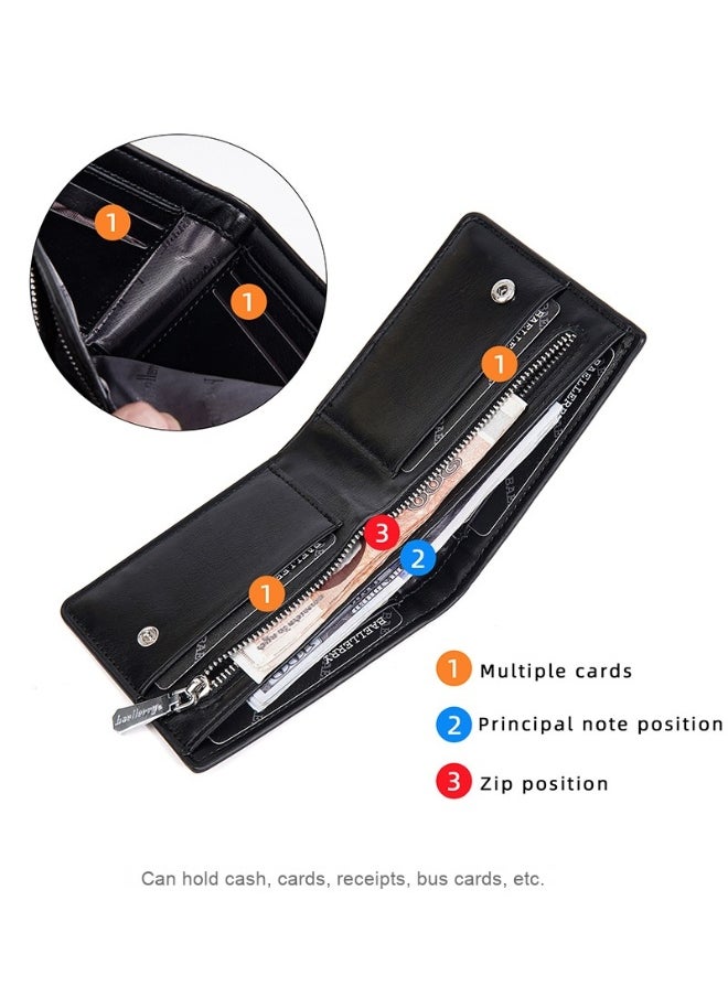 Men's Wallet Business Zipper Premium Sense Wallet Short Button Multi-card Coin Wallet