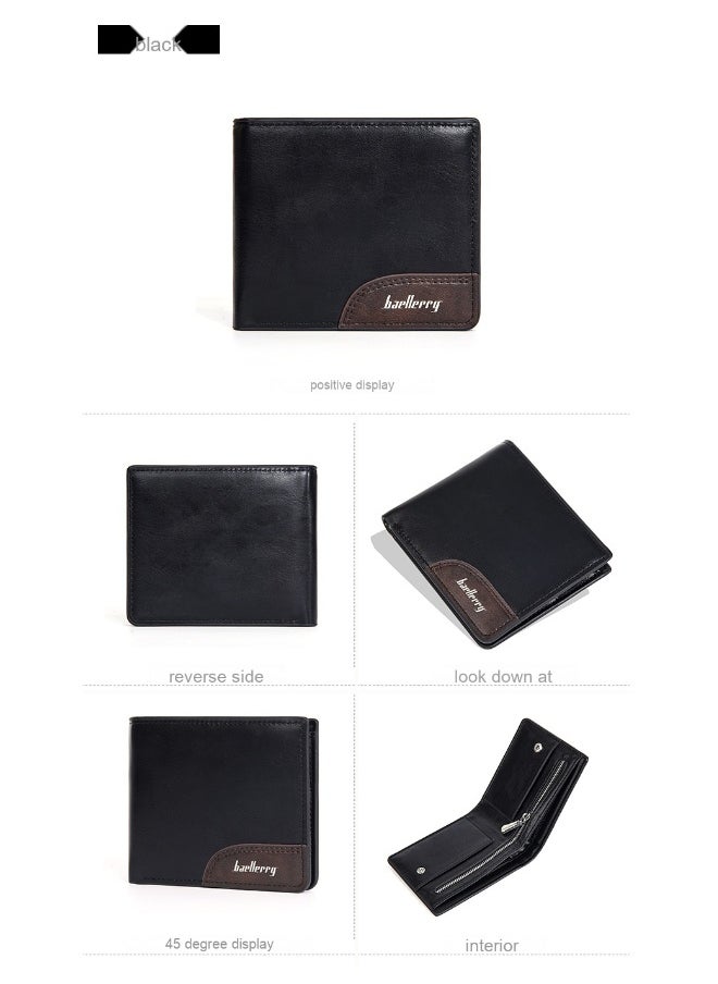 Men's Wallet Business Zipper Premium Sense Wallet Short Button Multi-card Coin Wallet