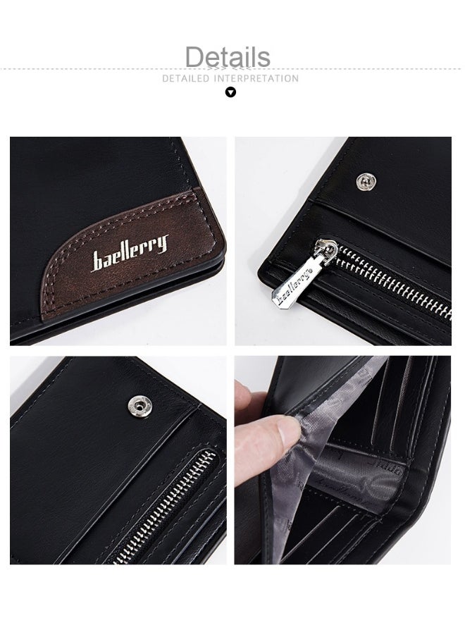 Men's Wallet Business Zipper Premium Sense Wallet Short Button Multi-card Coin Wallet