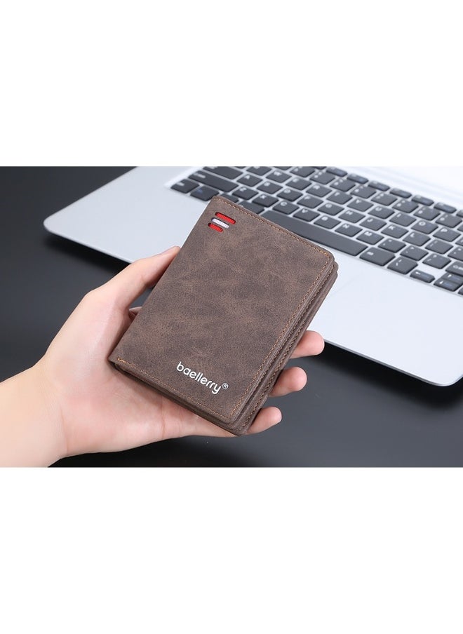 Men's Short Wallet Euro-American Multi-card Coin Wallet Zipper Strap Abrasive Leather Money Clip