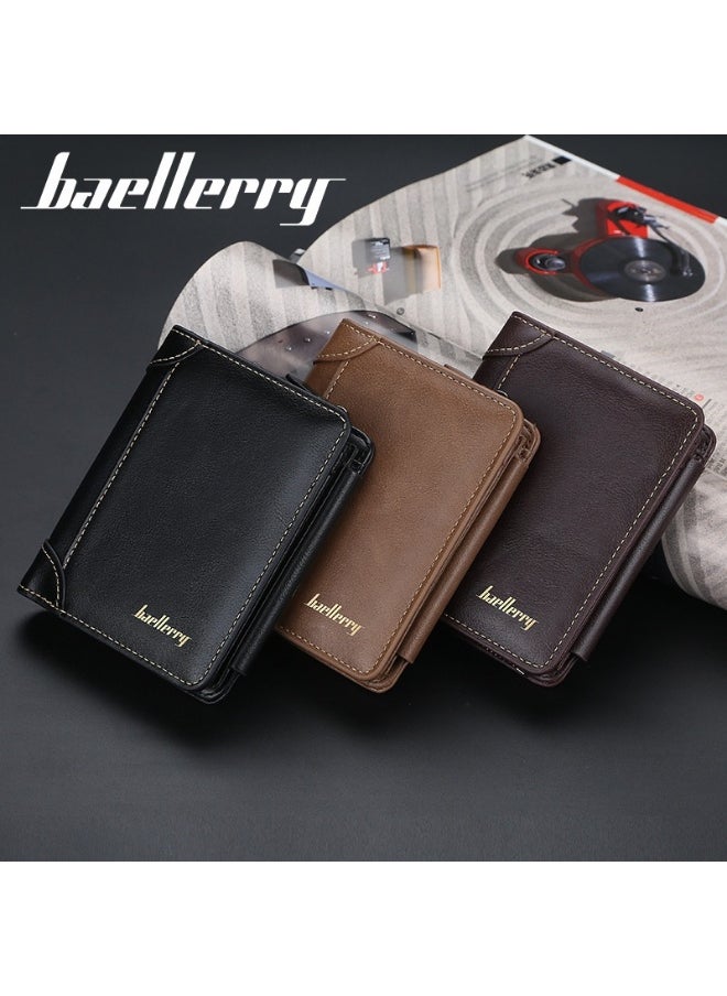 Men's Short Wallet Three-fold Vertical Money Clip Multi-card Business Card Bag