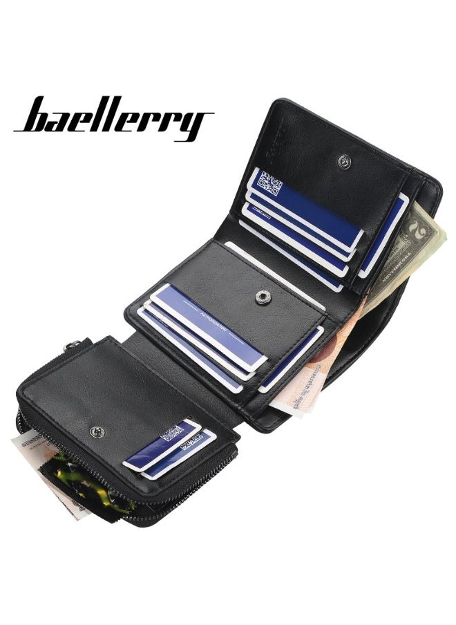 Men's Short Wallet Three-fold Vertical Money Clip Multi-card Business Card Bag