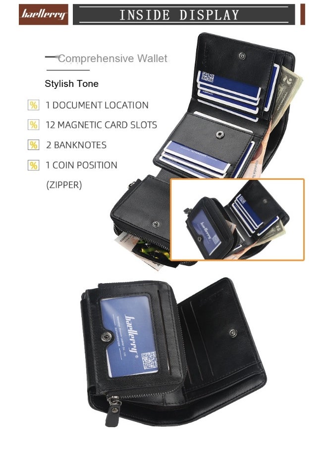 Men's Short Wallet Three-fold Vertical Money Clip Multi-card Business Card Bag