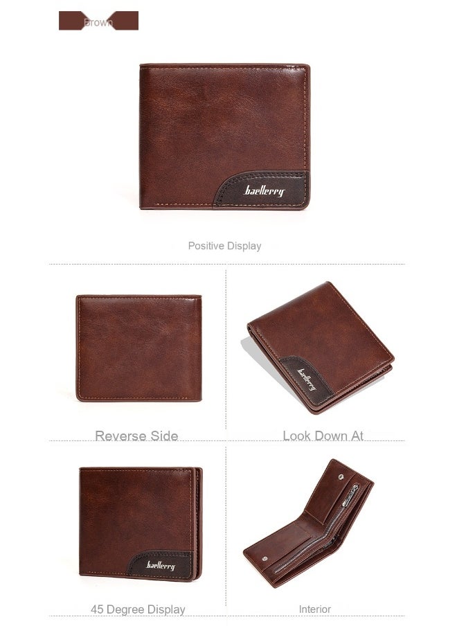 Men's Wallet Business Zipper Premium Sense Wallet Short Button Multi-card Coin Wallet