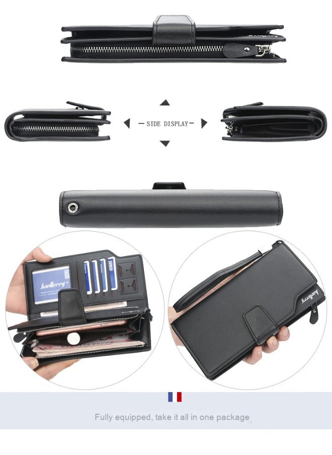 Men's Handbag Business Korean Advanced Sense Long Wallet PU Large Capacity Zipper Wallet