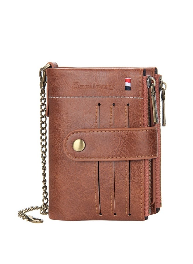 Men's Wallet Eu-America Double Zipper Buckle Coin Wallet Vertical Retro Zipper Wallet