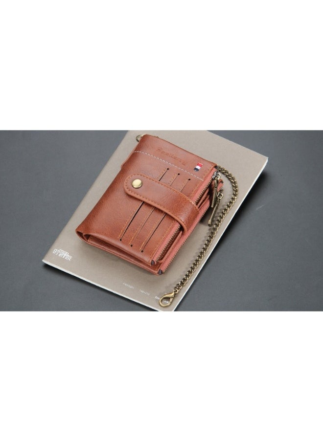 Men's Wallet Eu-America Double Zipper Buckle Coin Wallet Vertical Retro Zipper Wallet