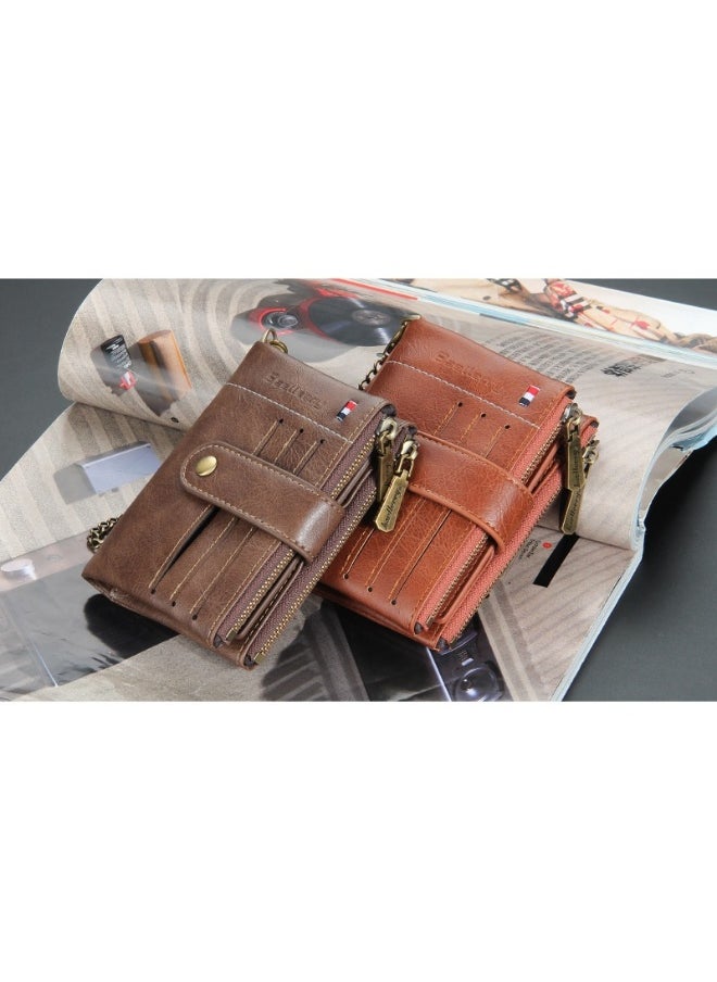 Men's Wallet Eu-America Double Zipper Buckle Coin Wallet Vertical Retro Zipper Wallet