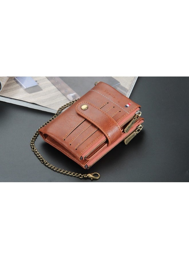 Men's Wallet Eu-America Double Zipper Buckle Coin Wallet Vertical Retro Zipper Wallet