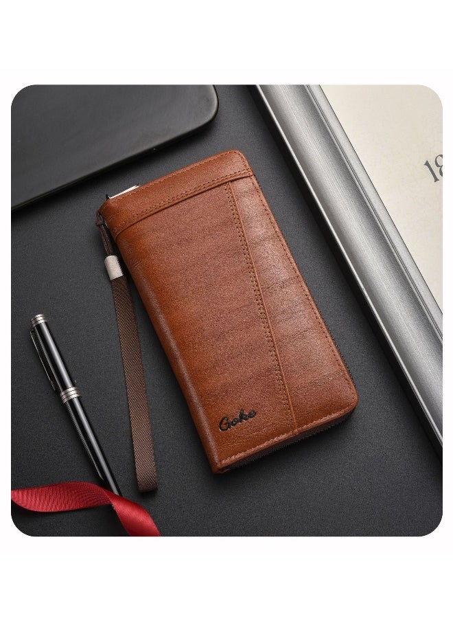 Men's Long Wallet Fashion Retro Multifunctional Wallet Zipper Buckle Card Holder