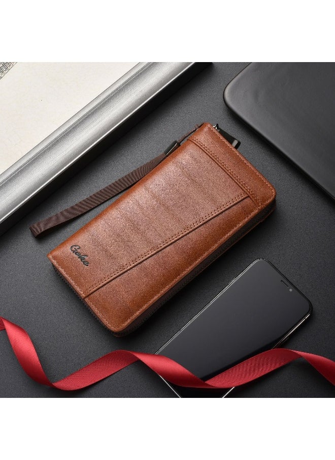 Men's Long Wallet Fashion Retro Multifunctional Wallet Zipper Buckle Card Holder