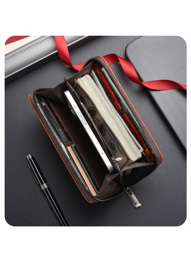 Men's Long Wallet Fashion Retro Multifunctional Wallet Zipper Buckle Card Holder