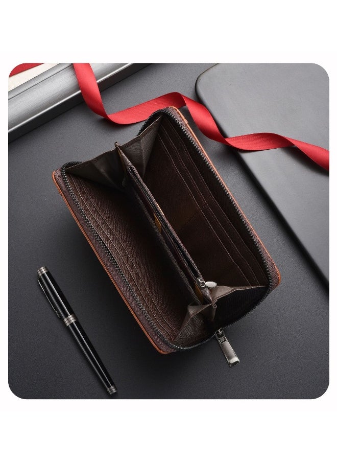 Men's Long Wallet Fashion Retro Multifunctional Wallet Zipper Buckle Card Holder