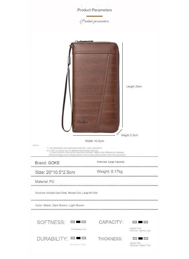 Men's Long Wallet Fashion Retro Multifunctional Wallet Zipper Buckle Card Holder