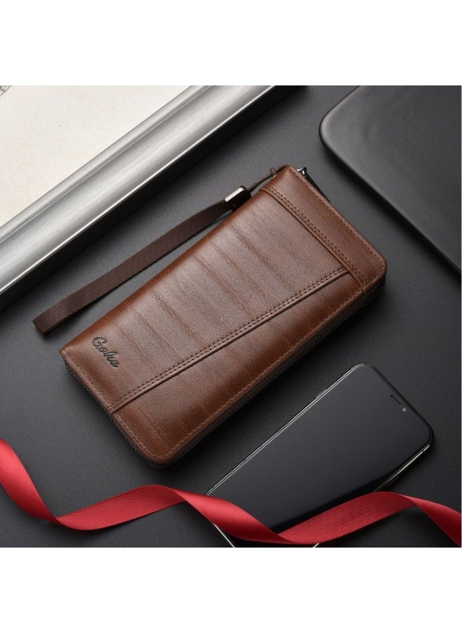 Men's Long Wallet Fashion Retro Multifunctional Wallet Zipper Buckle Card Holder